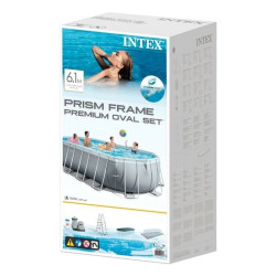 Schwimmbecken PRISM FRAME OVAL 610x305x122 cm INTEX mit Pumpe, Leiter und Abdeckung