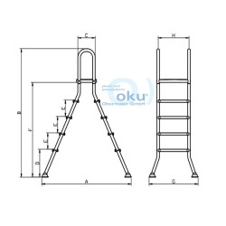 Poolleiter OKU Hochbeckenleiter Edelstahl V2A für Beckenhöhe 1,20-1,20m/1,50-1,50m