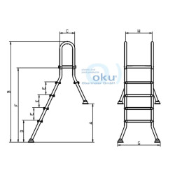 Poolleiter OKU Hochbeckenleiter Edelstahl V2A für Beckenhöhe 1,20-1,50 / 0,40 m